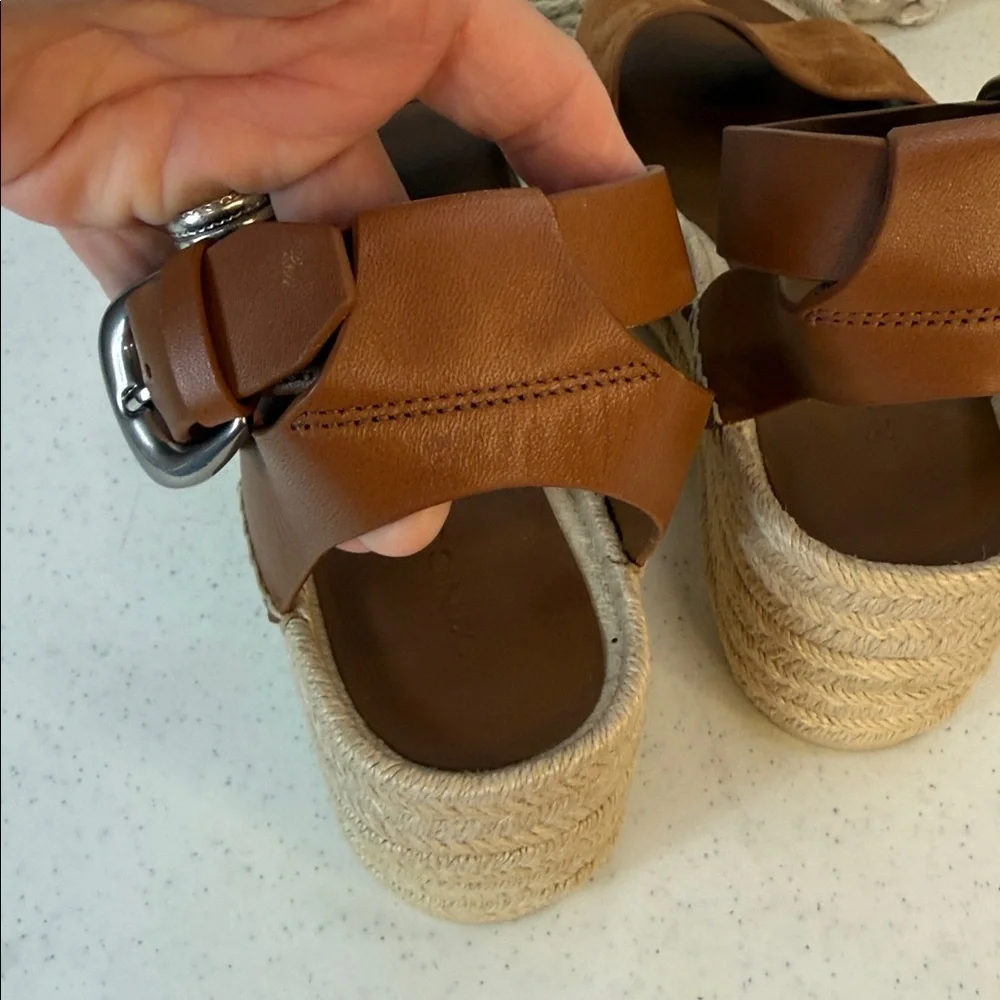 Vince Belisa Ankle Strap Leather/suede Espadrille Platform Wedge Sandal Sz 8